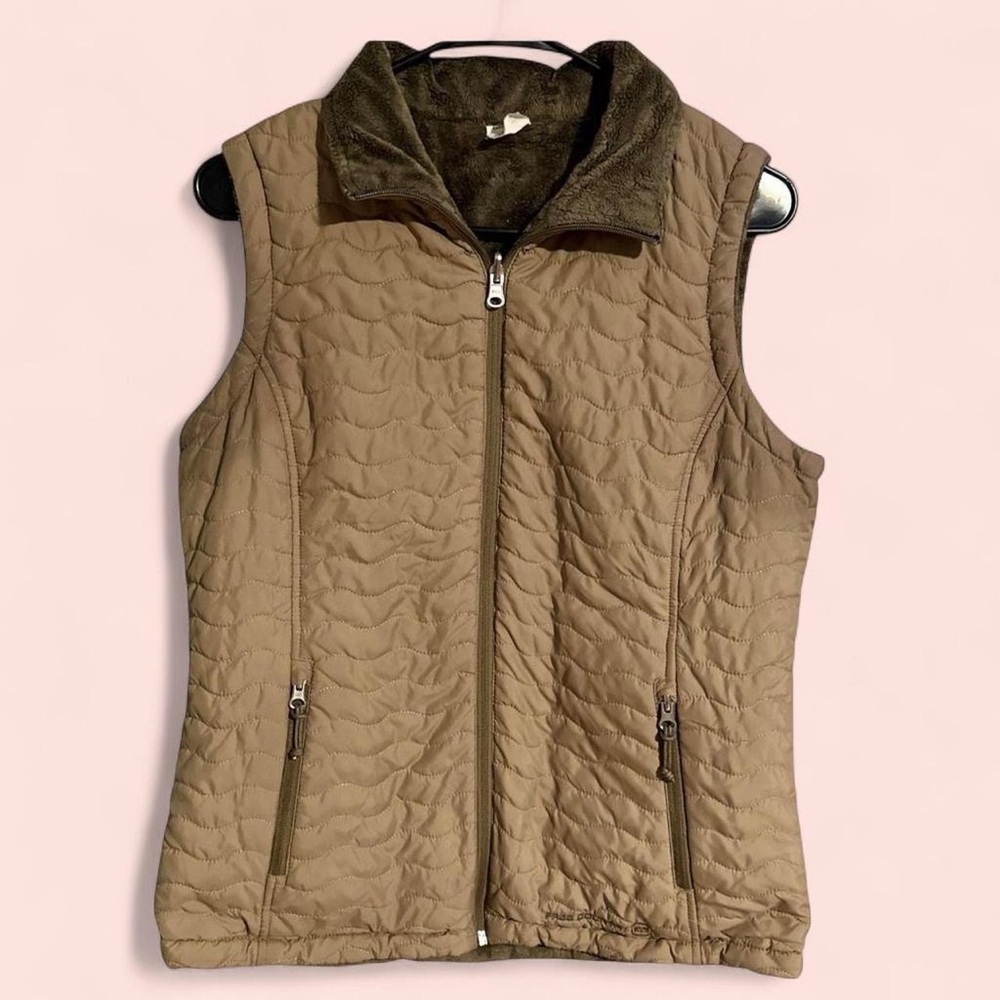 Women’s Free Country Quilted Vest With Faux Fur Lining Brown Tan Size Medium